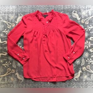 J. Crew Red Pintuck Pleated Long Sleeve Blouse